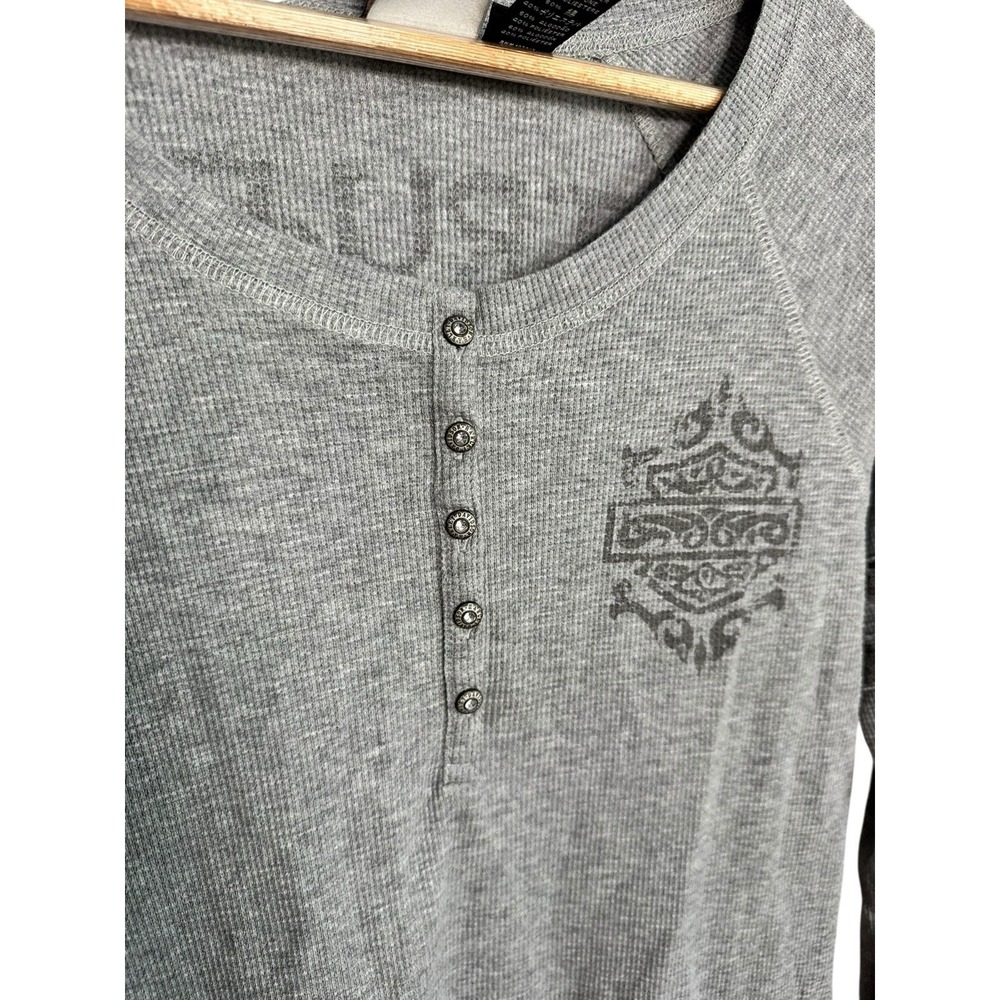Harley Davidson Y2k Henley True Legend Thermal Top Sequin Bling Womens Large - Picture 4 of 8